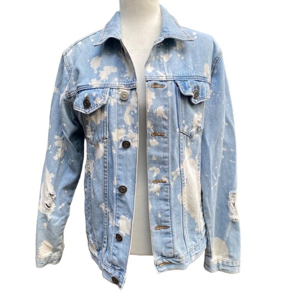 Carbon size Small S unisex denim jean jacket blue bleached distressed - Picture 3 of 11